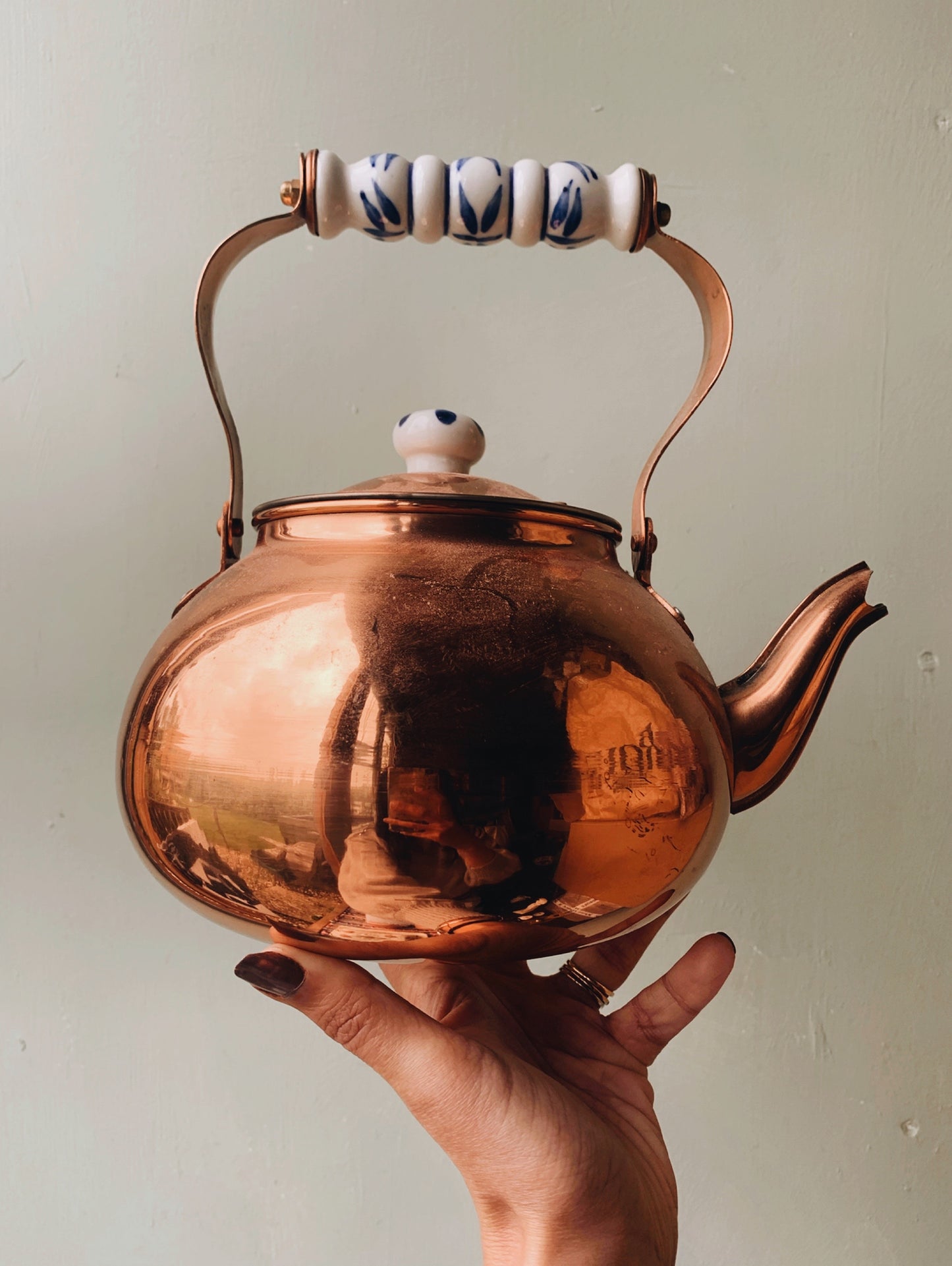 Vintage Eastern Copper (plated) With Ceramic Handles Teapot