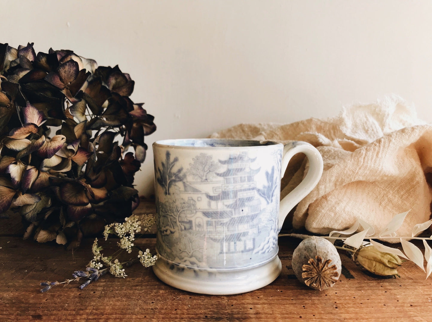 Antique Blue & White Ceramic Mug