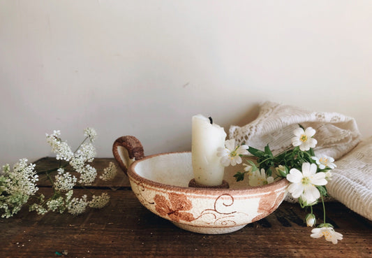 Rustic Peachy Decorative Hand~thrown European Candle Holder - Stone & Sage 