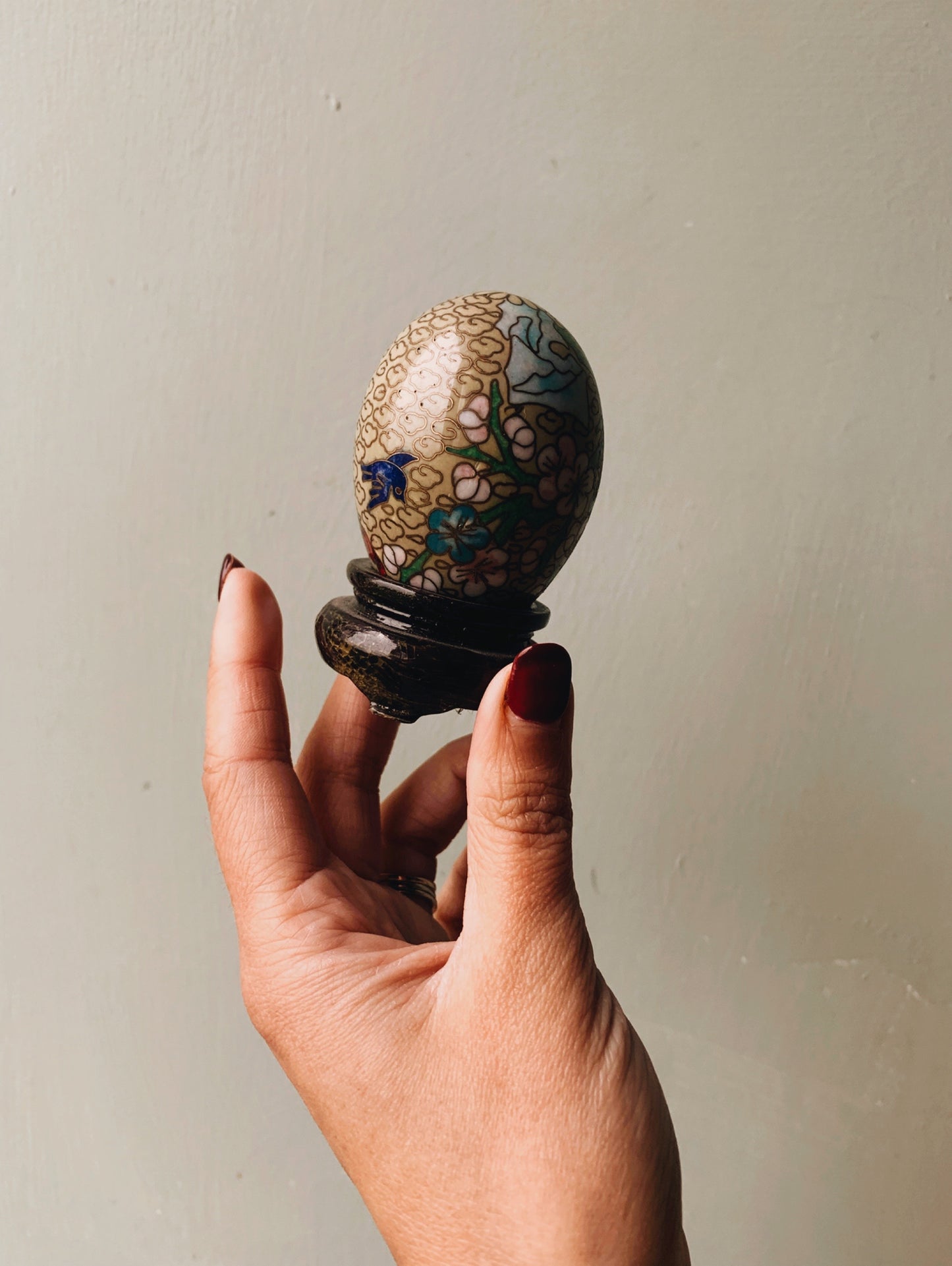 Antique Oriental Ceramic Egg on Stand