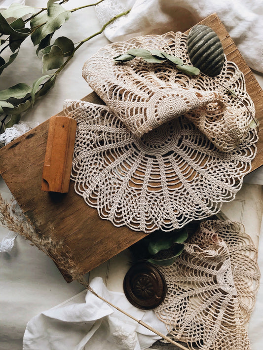 Three Café Crochet Doilies - Stone & Sage 