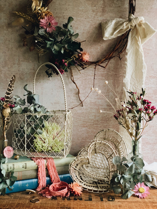 Rustic Cream Heart Basket (set of three)