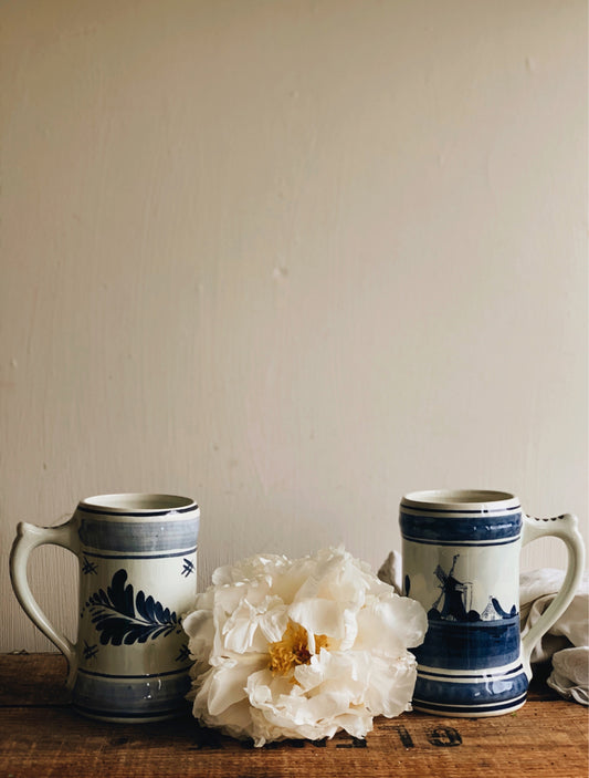 Two Vintage Delft Blue Holland Tankards