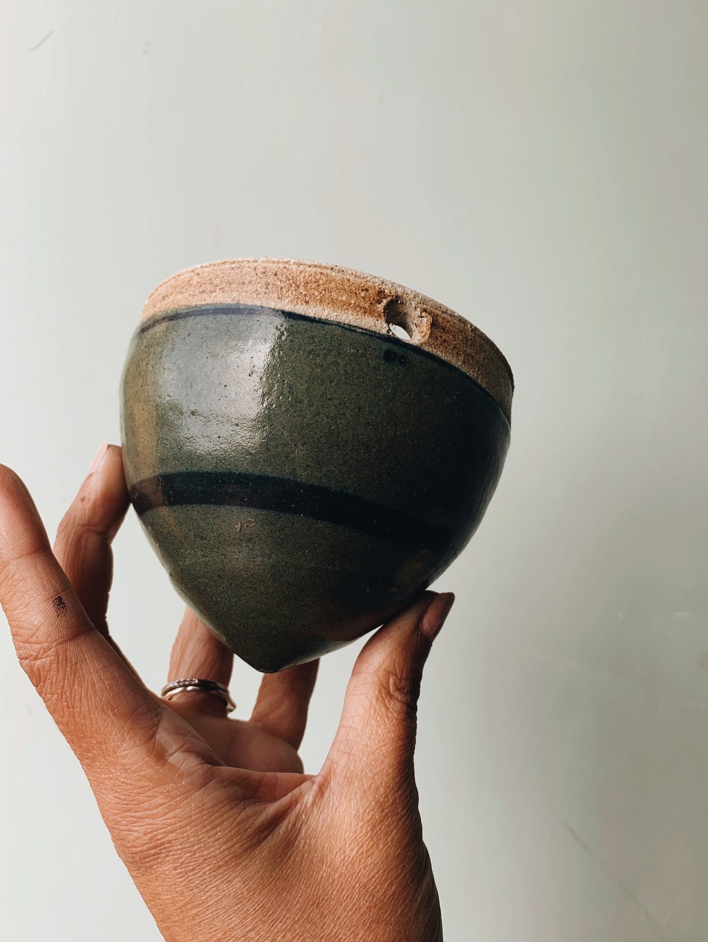 Small Ceramic Green Hand-thrown Planter