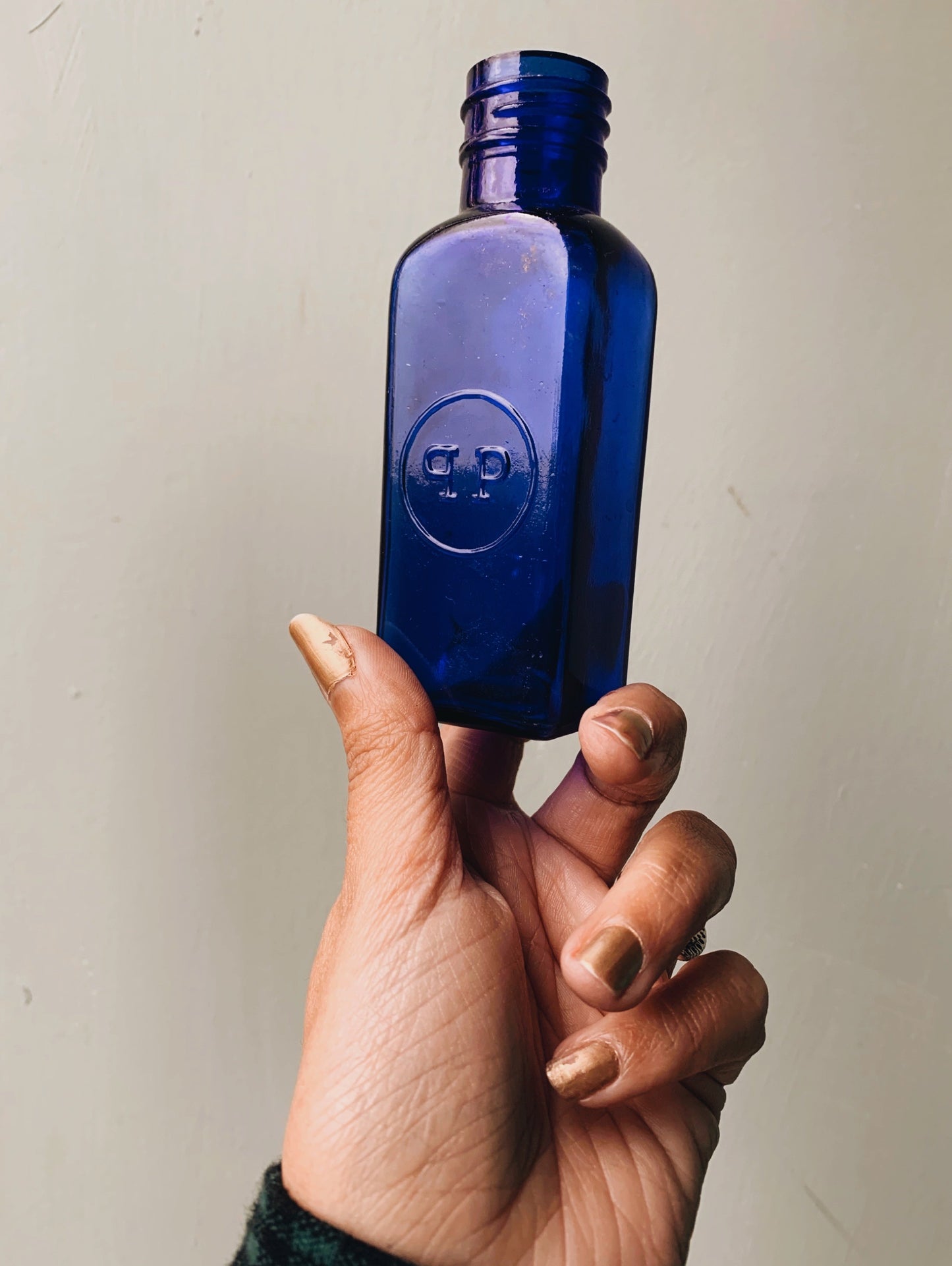 Vintage Monogramed Cobalt Blue Bottle (P)