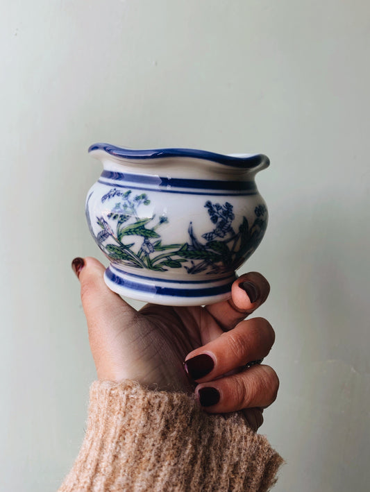 Vintage Green Botanica with Blue Detailing Planter