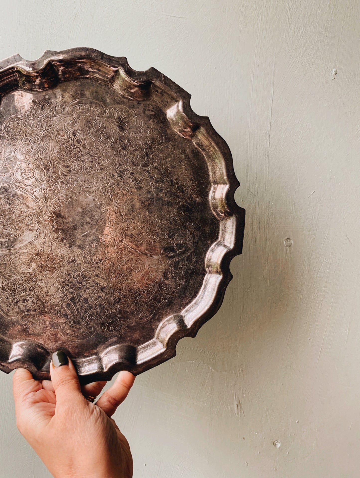 Antique Silver Etched Tray