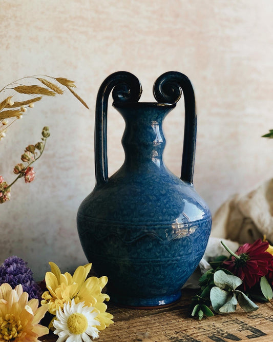 Vintage Terracotta Decorative Blue Vase Urn