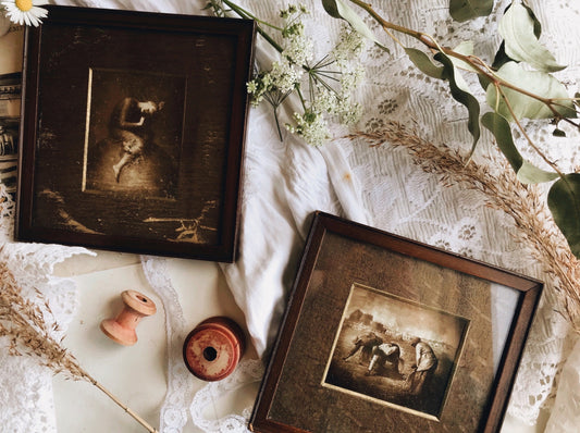 Two Vintage French Frames with Bookplates ~ Muse & Land Workers - Stone & Sage 
