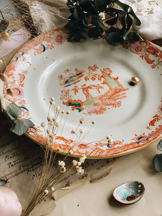 Vintage Oriental chinoiserie Hand~glazed Plate