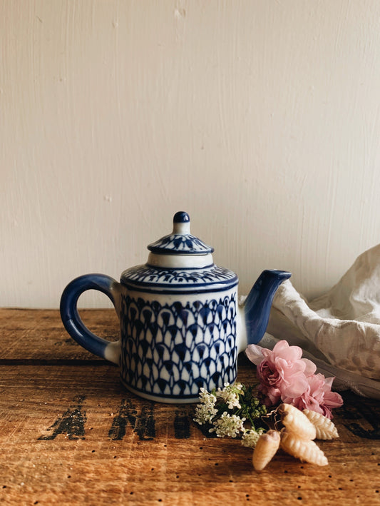 Vintage Miniature Blue & White Teapot