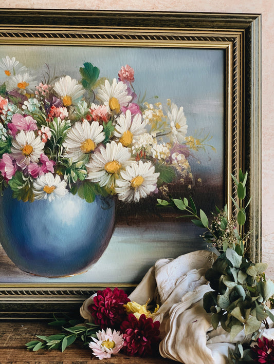 Vintage Painting ~ Flowers in Bloom & Vase  (UK SHIPPING ONLY)