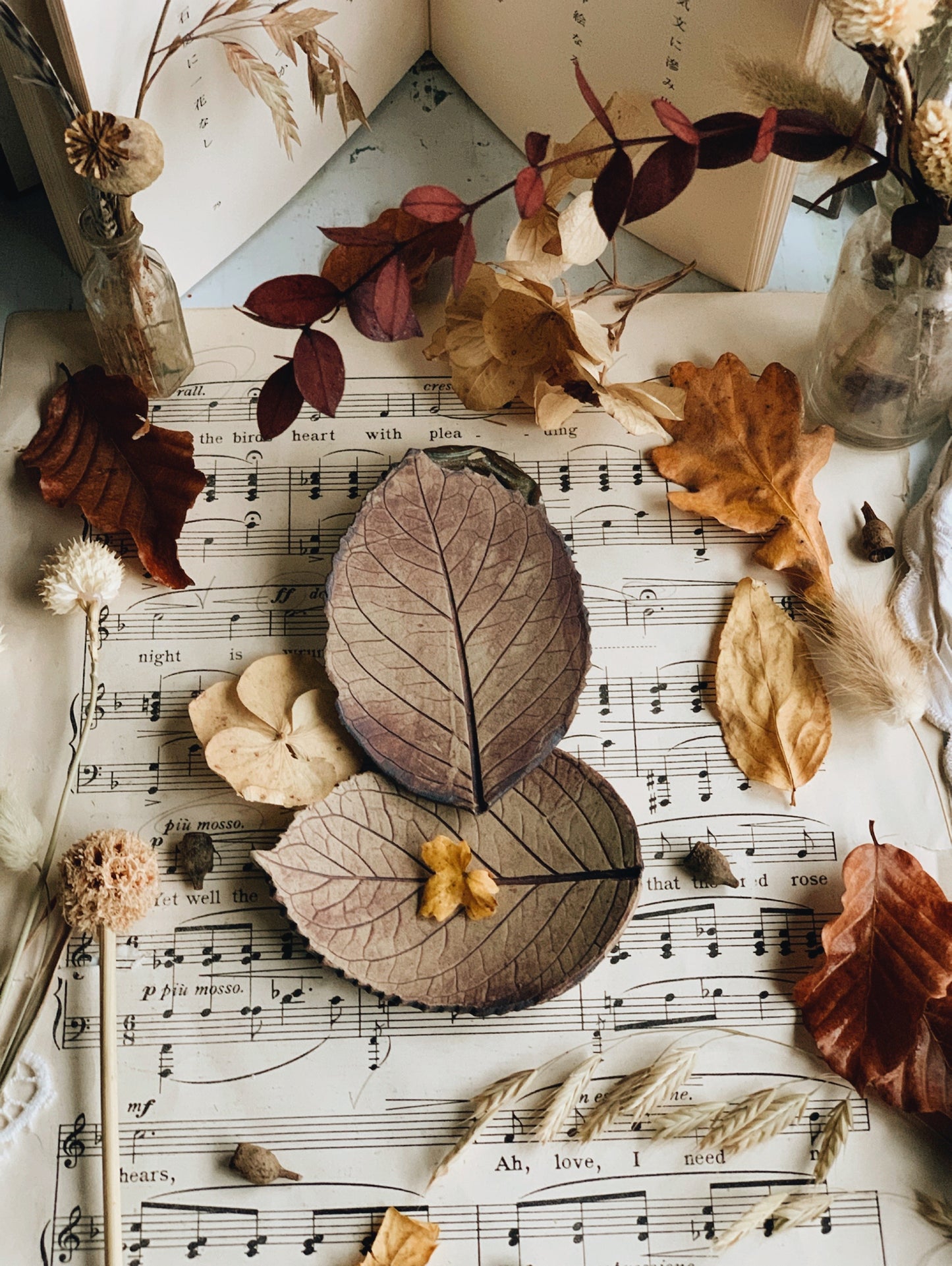 A Pair of Ceramic Leaf Print Dishes