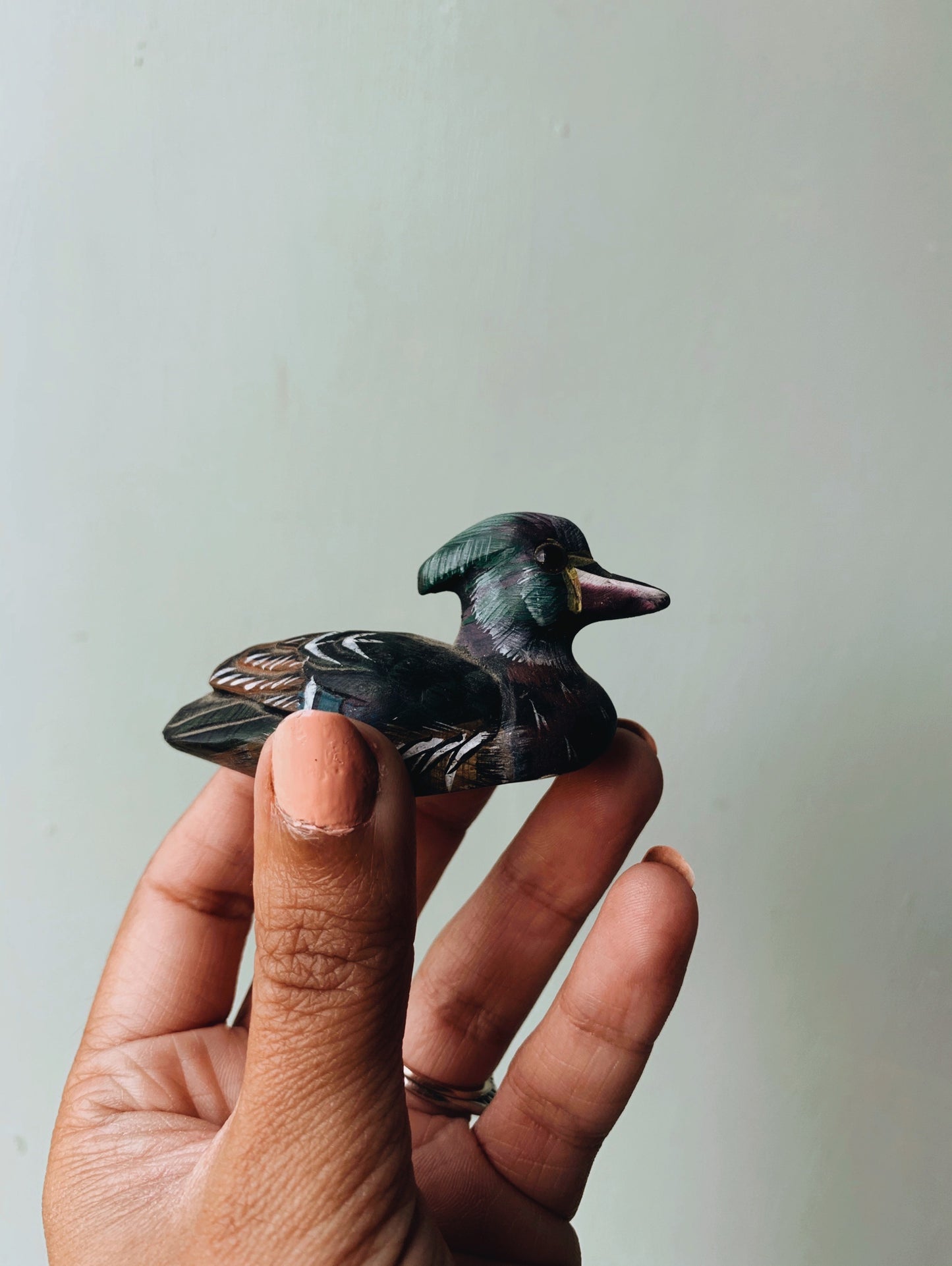 Vintage Stone Hand~carved Oriental Duck