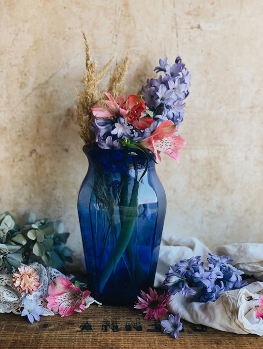 Large Vintage Cobalt Blue Glass Vase