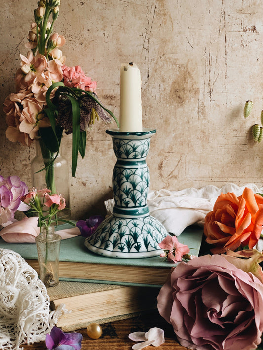 Vintage Green Botanica Ceramic Candle Stick