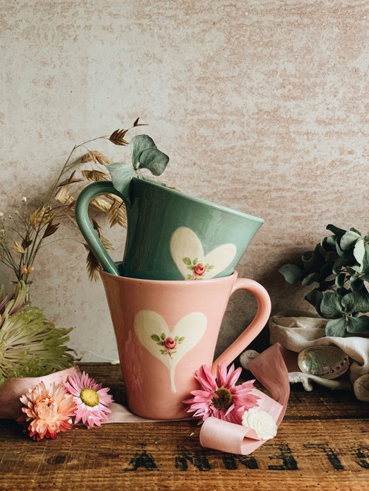 Whimsy Heart Rose Hand~painted Cups (sold separately)
