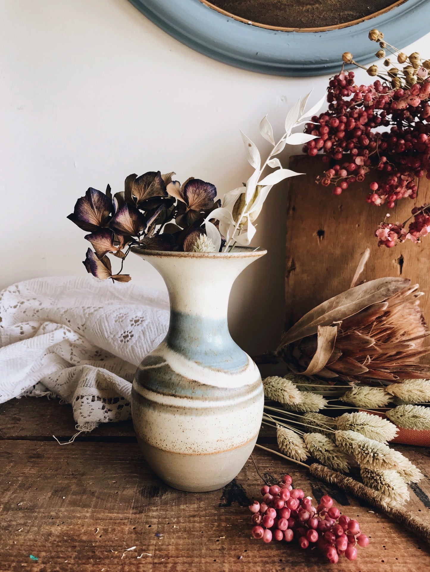 Rustic Hand~thrown Blue and Green Vase