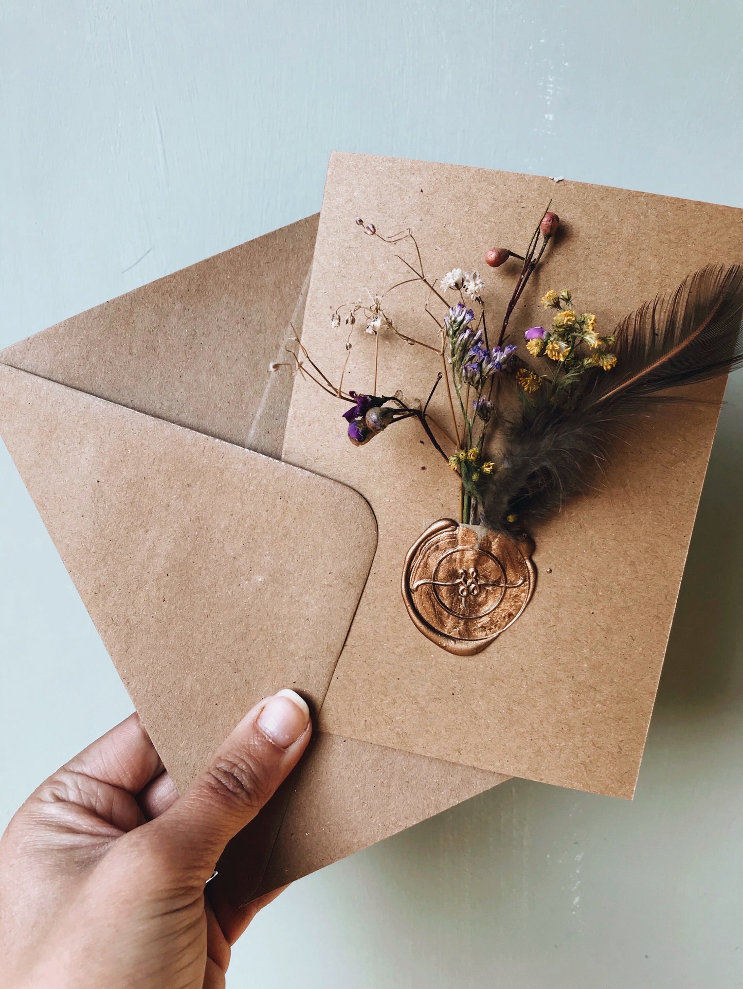S&S Signature Wax Stamped Floral / Feather Cards - Stone & Sage 