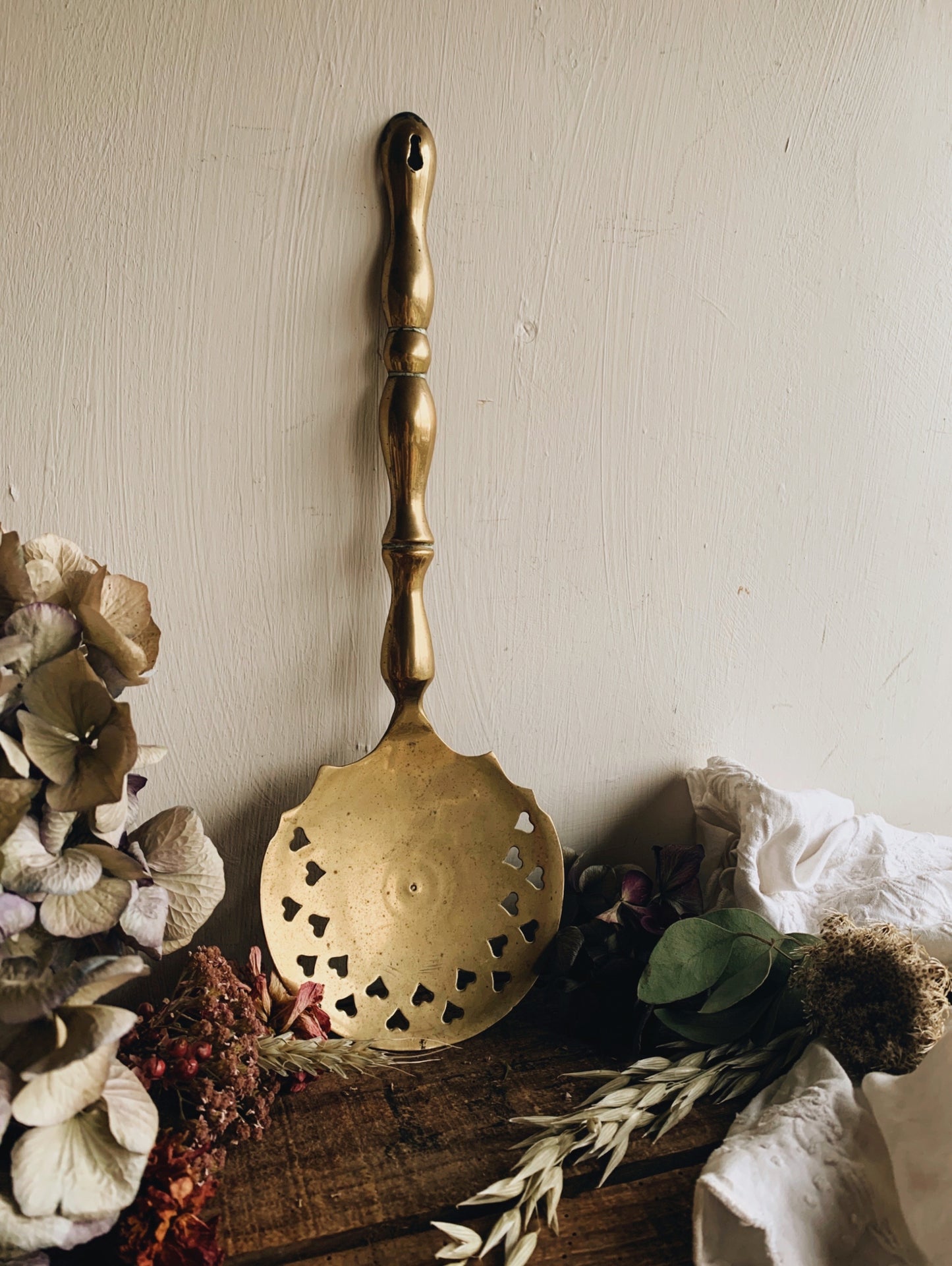 Large Antique Brass Heart Ladle Spoon