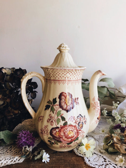 Vintage Mason’s Ironstone Floral Coffee Pot - Stone & Sage 