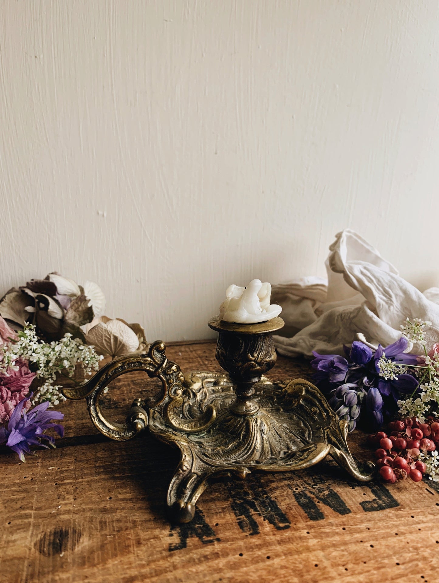 Antique Stamped Decorative Brass Candle Holder