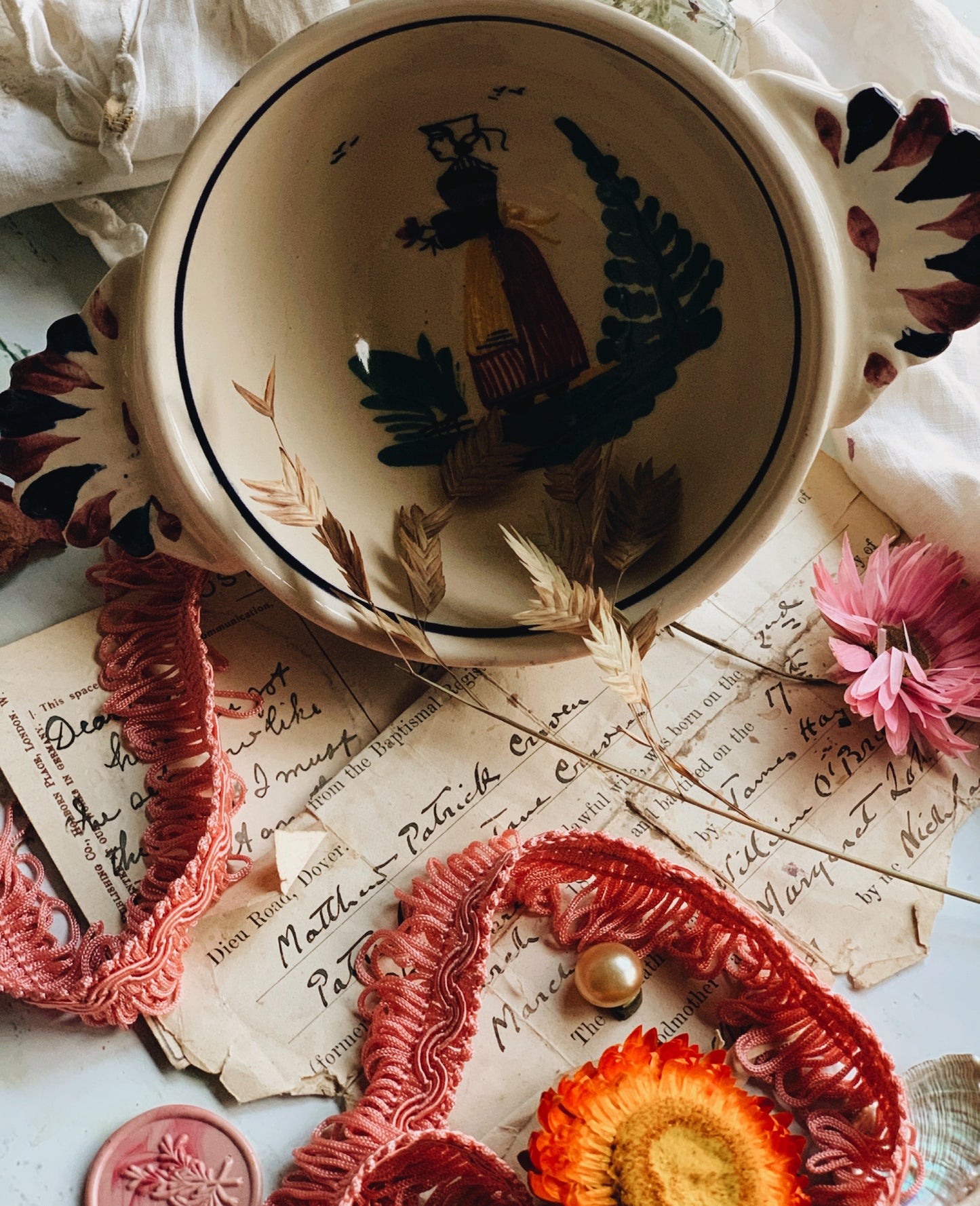 Vintage Folksy Porridge Bowl