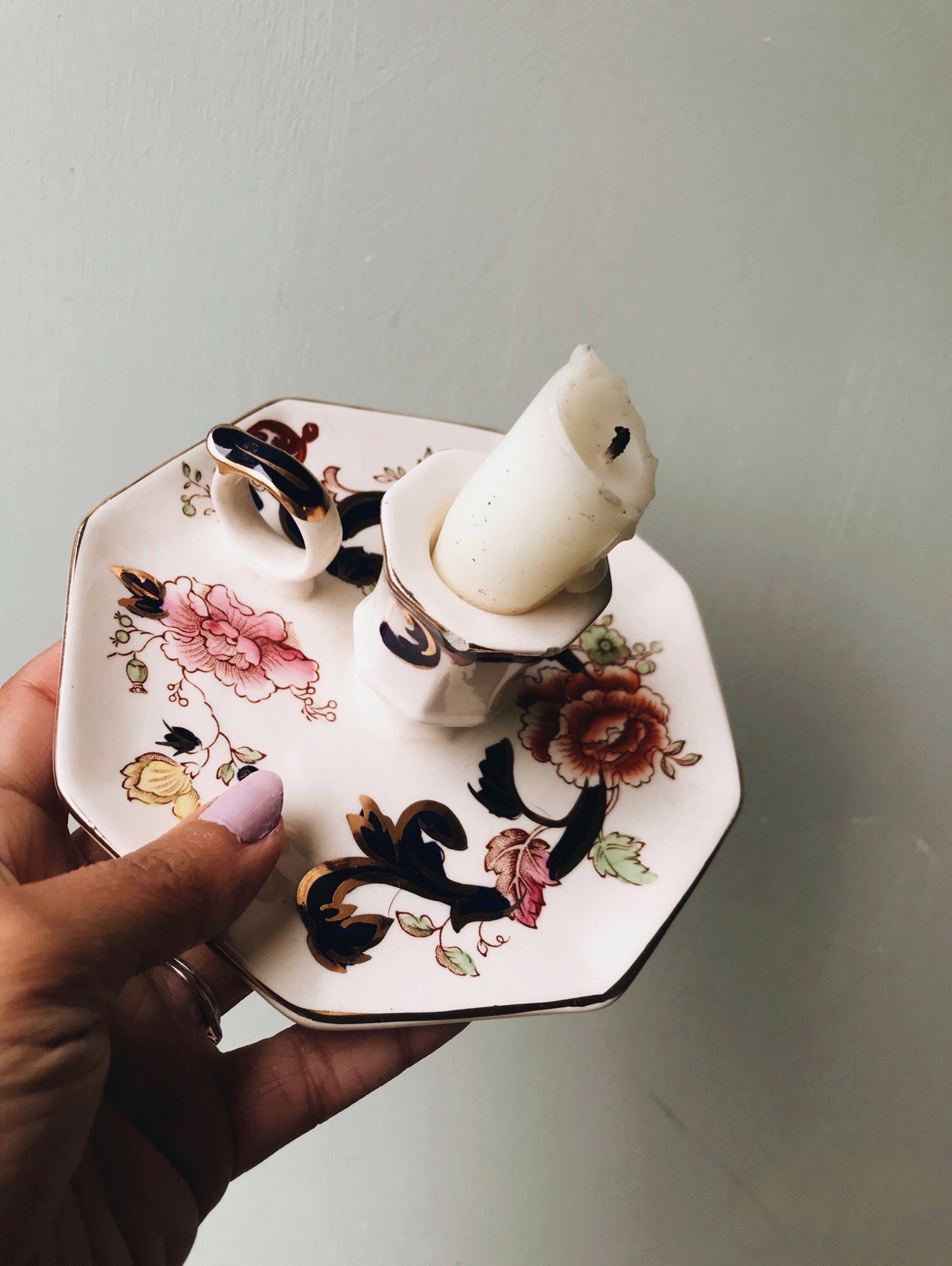 Vintage Floral Mason’s Candle Holder
