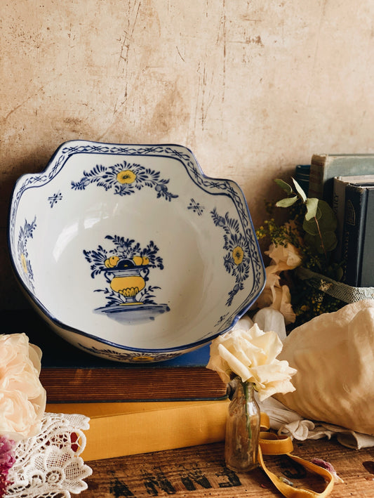 Rustic Hand~painted European Blue & Yellow Large Bowl