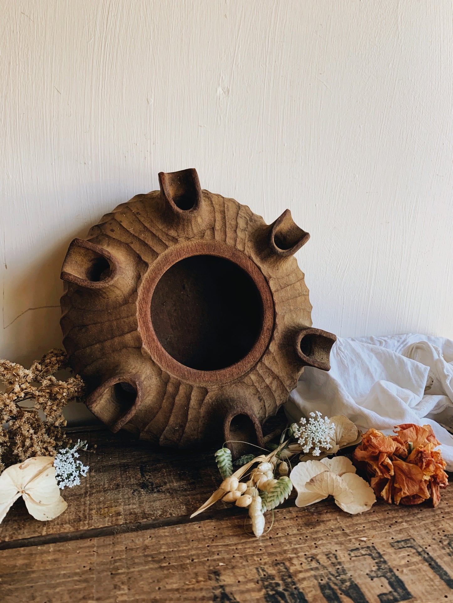 Rustic Hand~carved Wooden Vessel