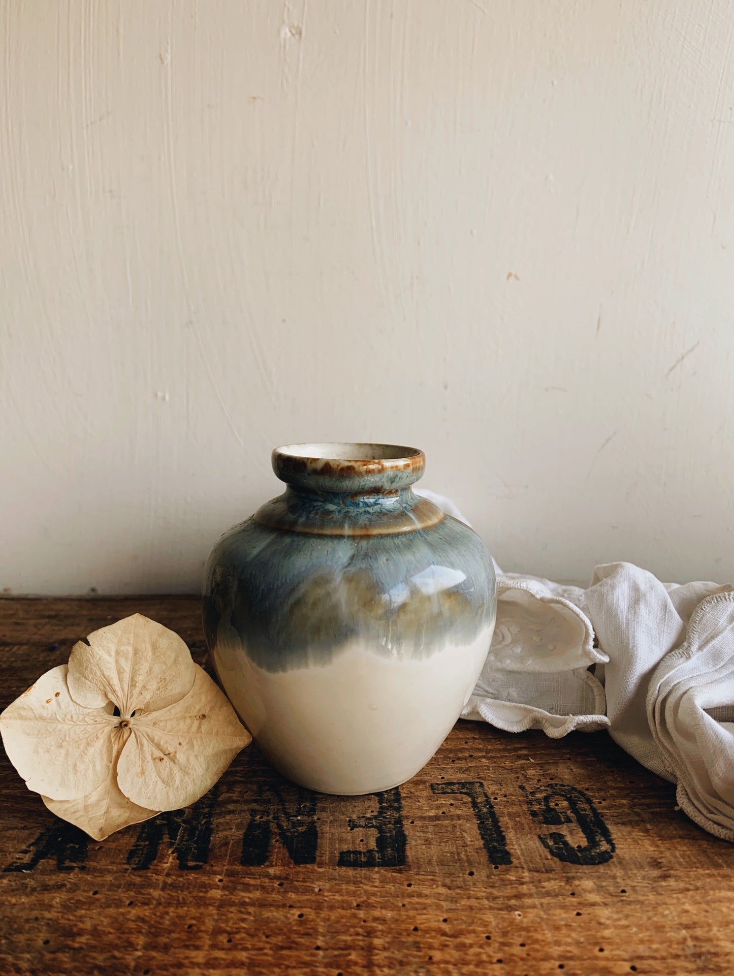 Rustic Hand~thrown Blue Drip Glaze Vase