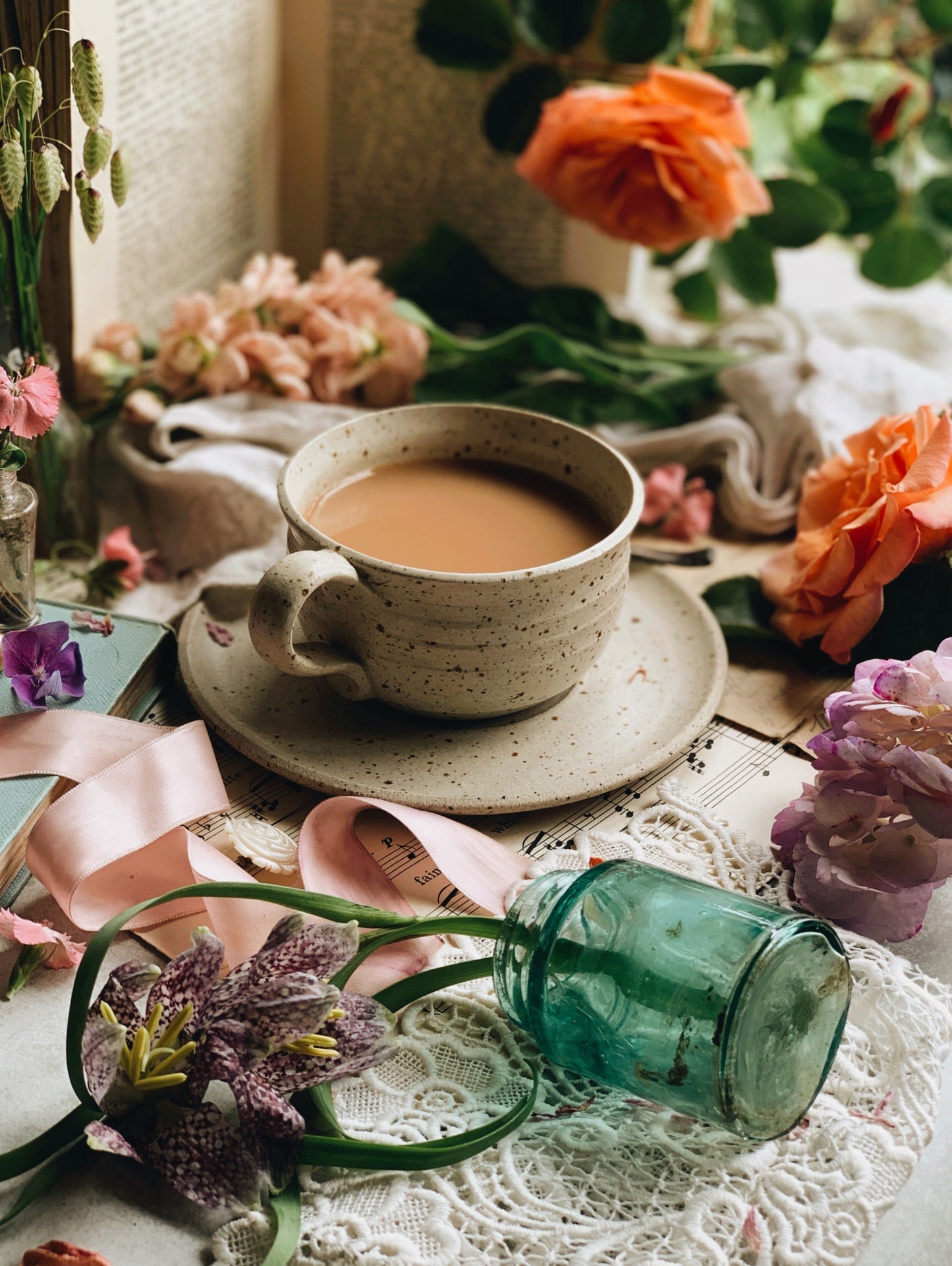 Rustic Hand~thrown Speckle Cup & Saucer (two sets available)