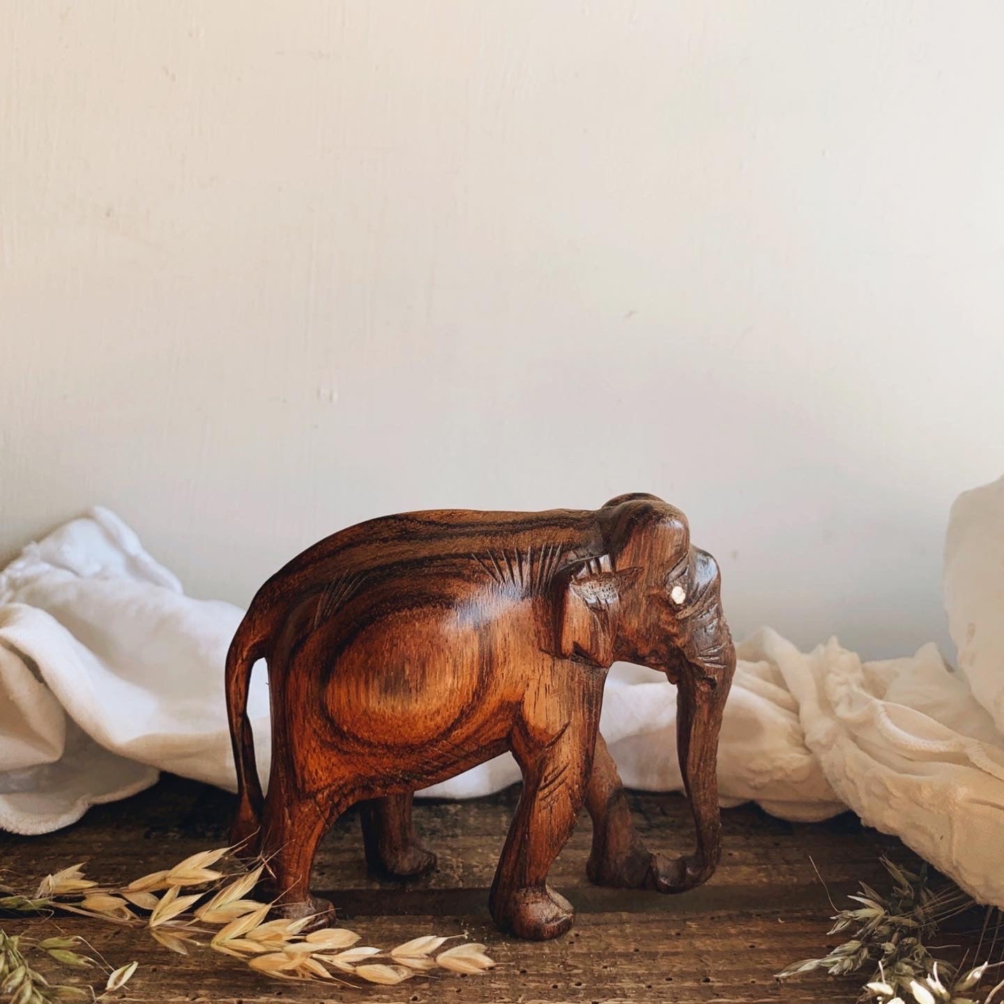 Rustic Hand~carved Wooden Elephant