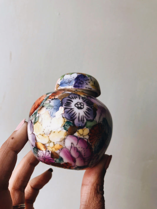 Vintage Floral & Gold Miniature Ginger Jar