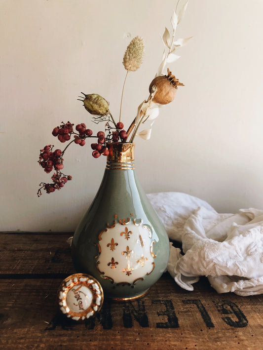 Vintage Jersey Green & Gold Decorative Oil & Vinegar Ceramic  Bottles