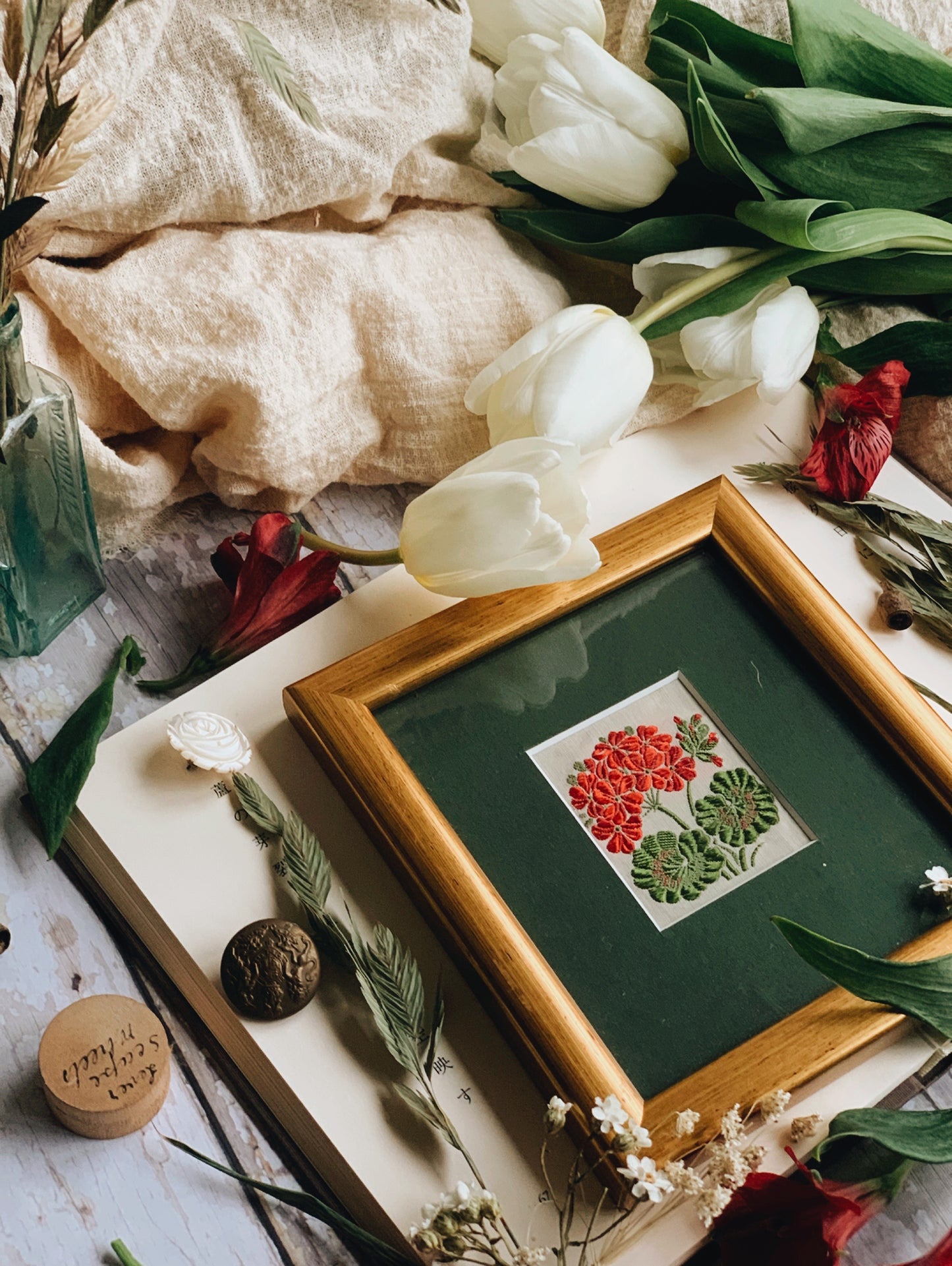 Antique Early 1900’s Silk Flower Artwork