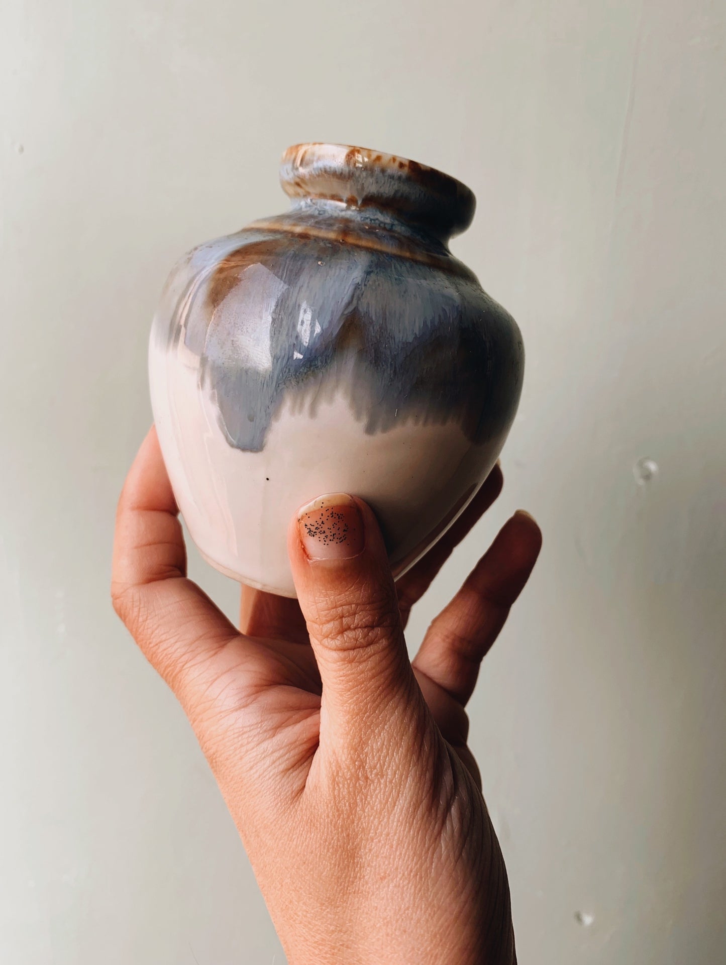 Rustic Hand~thrown Blue Drip Glaze Vase