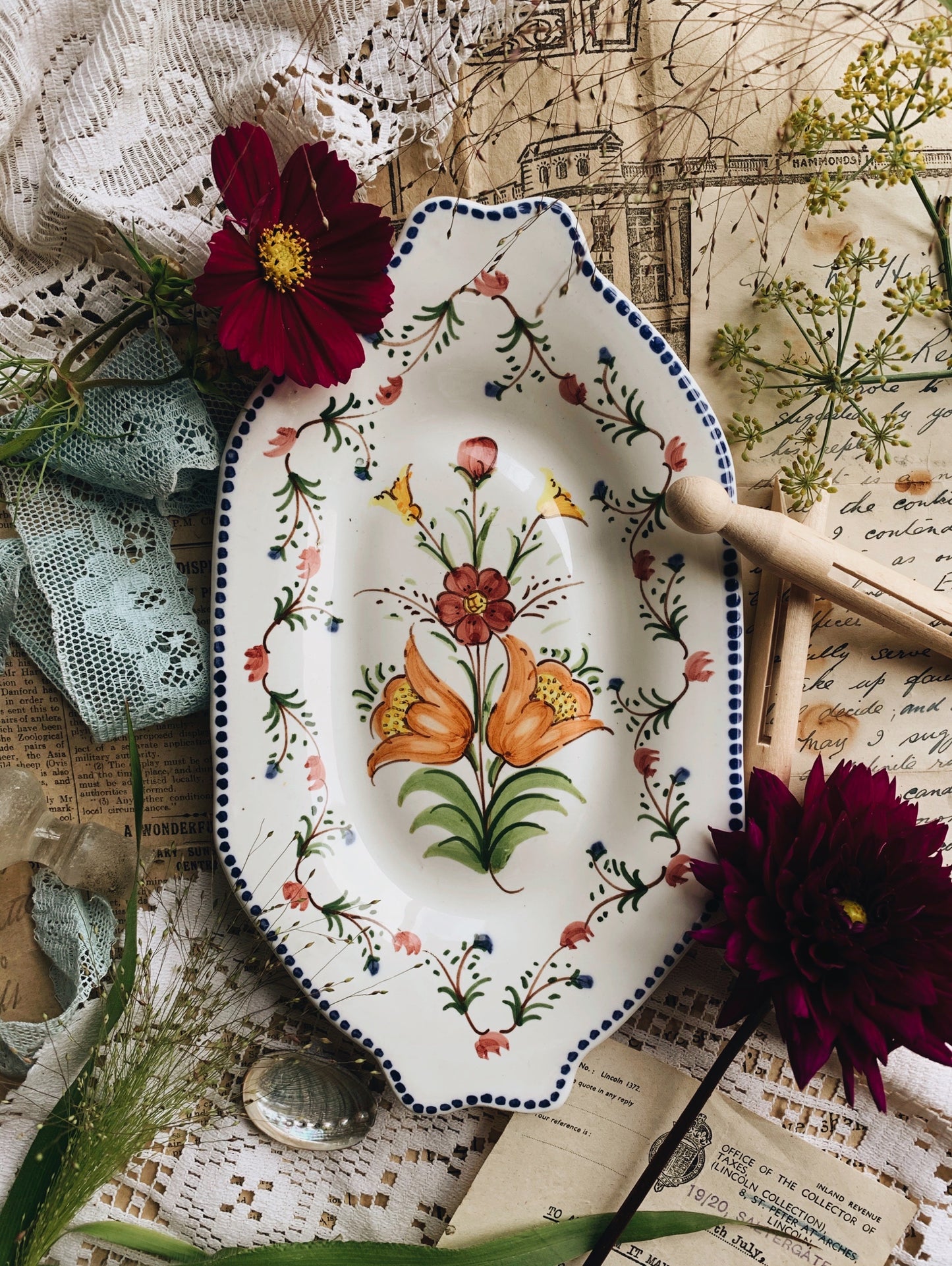 Vintage European Floral Dish