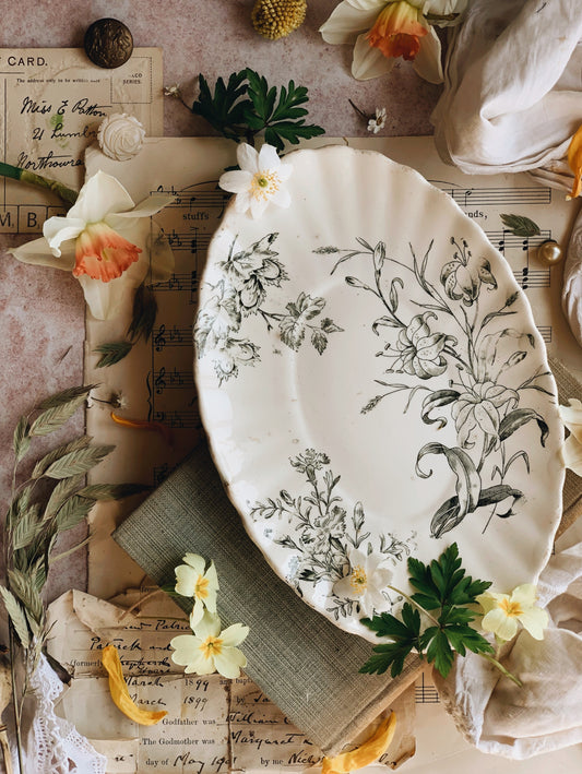 Antique Green Spring Bloom Transfer Plate