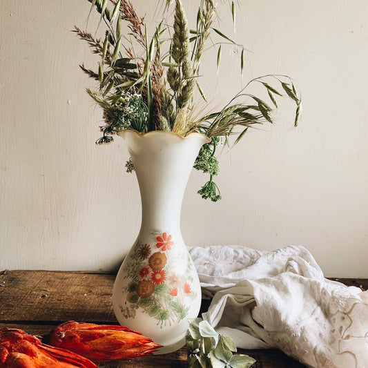 Vintage Floral Transfer Glass Vase