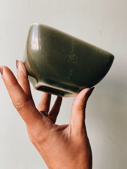 Rustic Green Bowl ~ crackle / crazing glaze