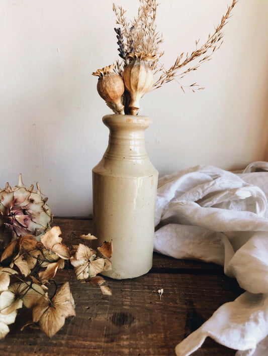 Antique Cream Stamped Stone Pot