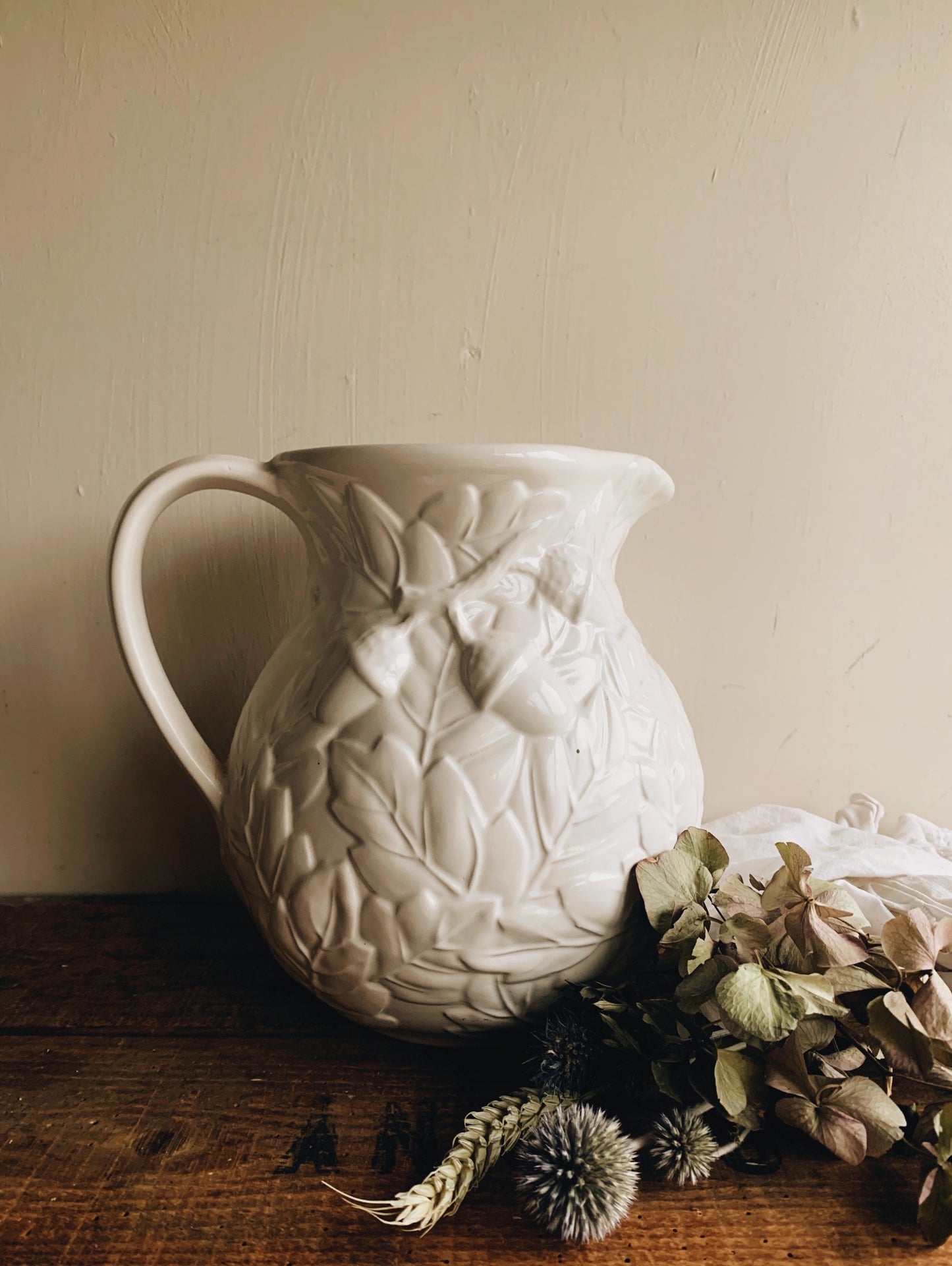 Large Vintage Acorn Relief Vase / Jug