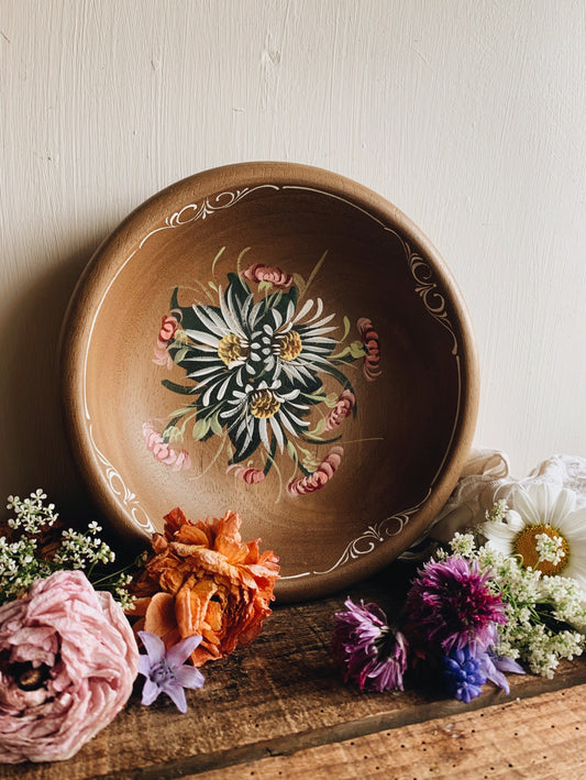 Rustic Hand~painted Floral Wooden Bowl
