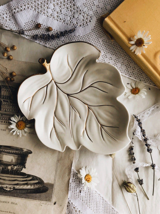 Vintage White & Gold Carlton Leaf Dish