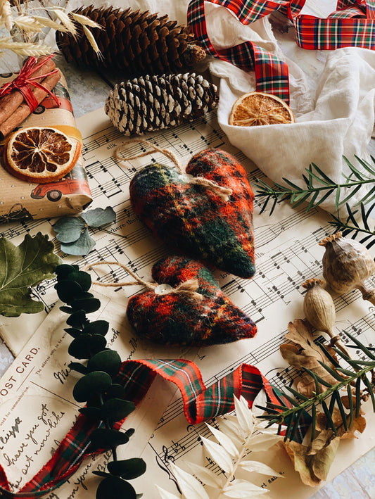 Two Vintage Fabric Decoration Hearts