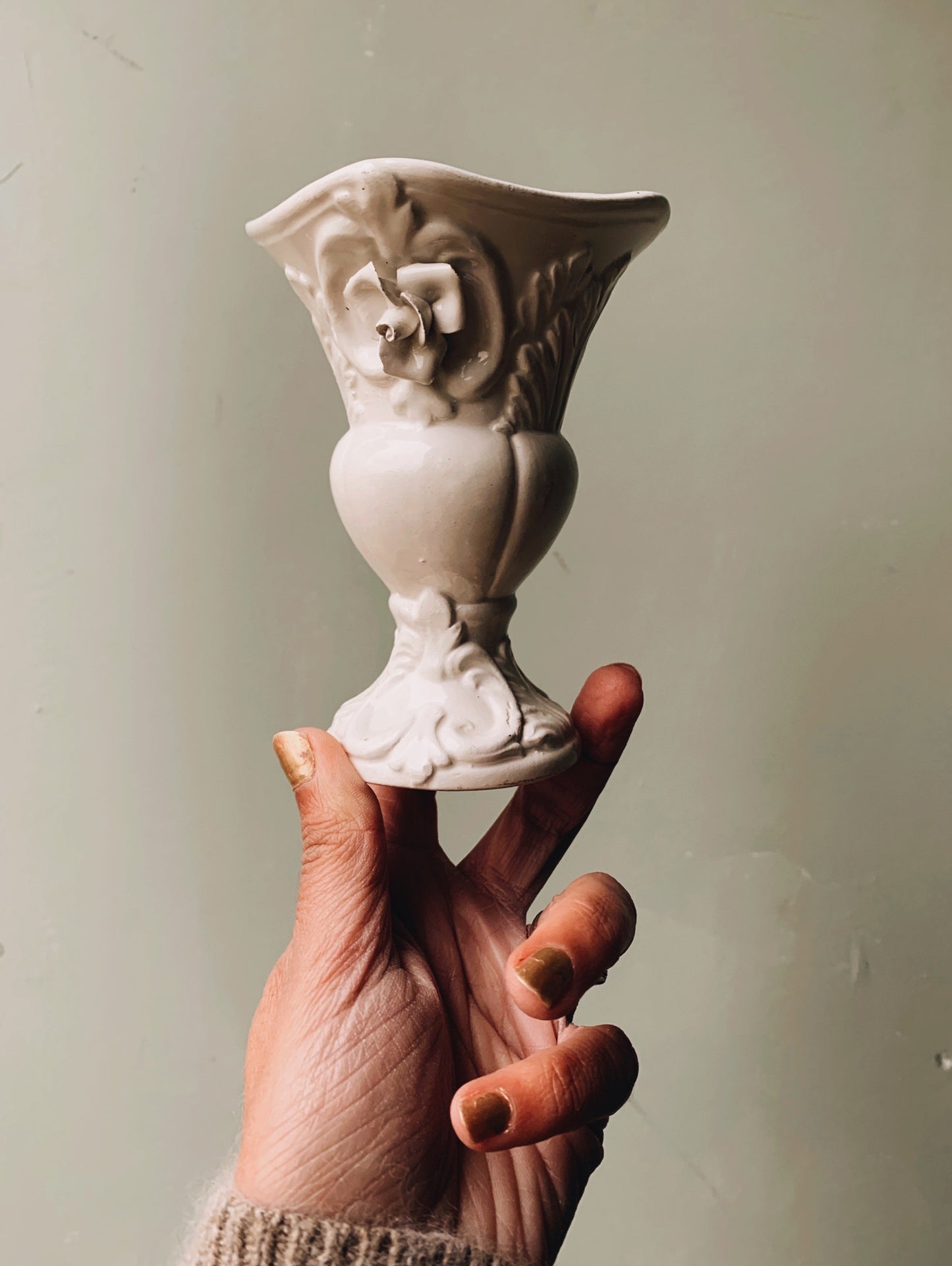 Vintage White Floral Relief Posy Vase