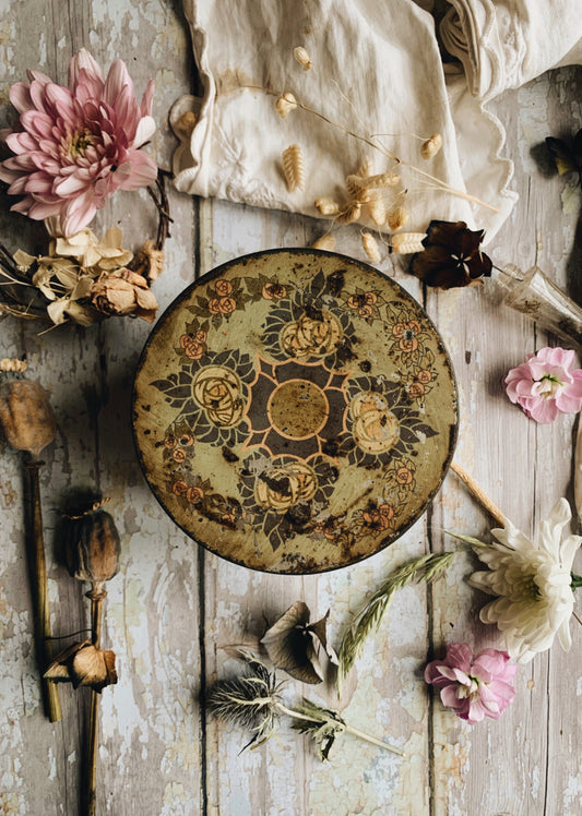 Antique Floral / Decorative Patina Tin