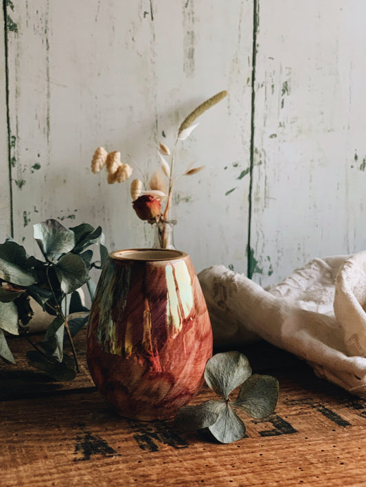 Vintage Pink & Purple Hand~glazed Posy Vase