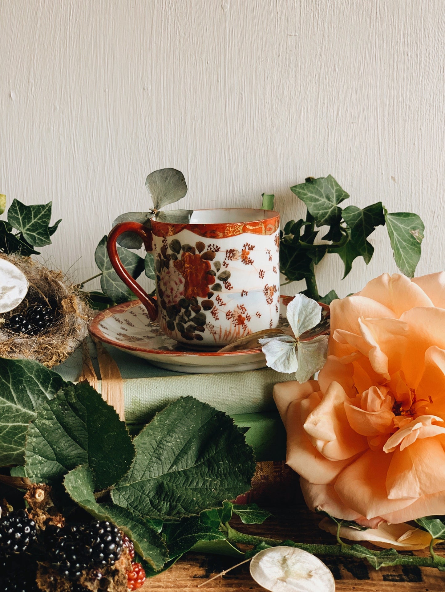 Antique Hand~painted Oriental Cup & Saucer